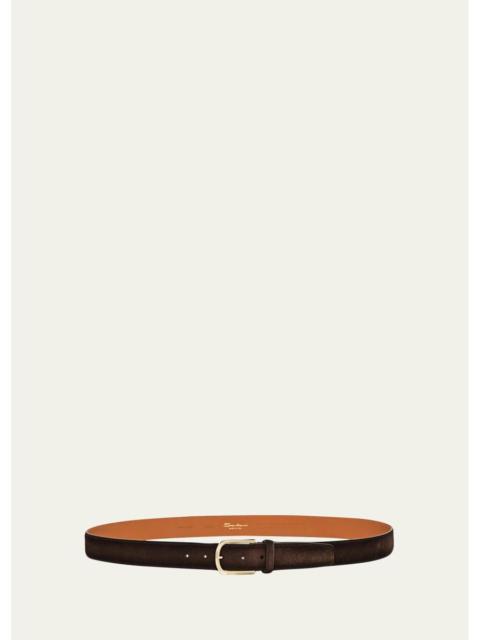 Santoni Men's Cintura Fibbia Suede Round-Buckle Belt