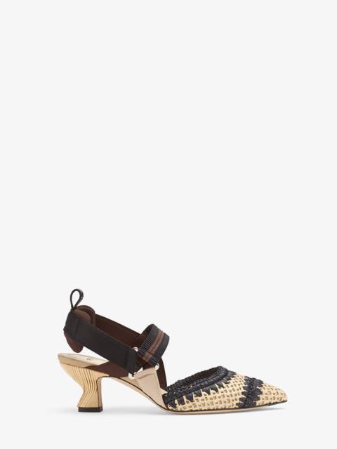 FENDI Black raffia Colibrì slingbacks