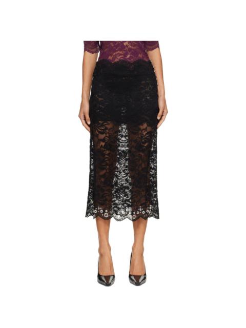rabanne Black Layered Lace Midi Skirt