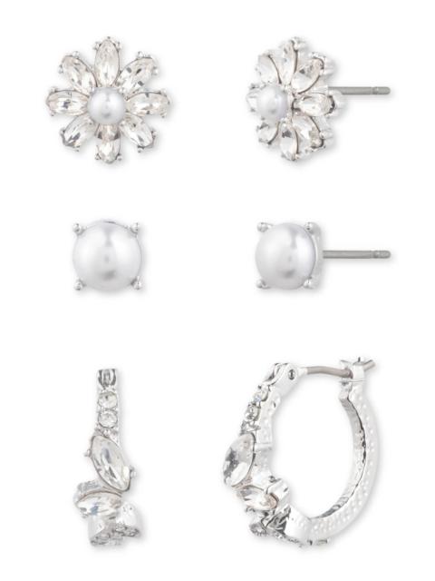 Marchesa Pretty Petals Set of 3 Earrings in Rhodium/Crystal