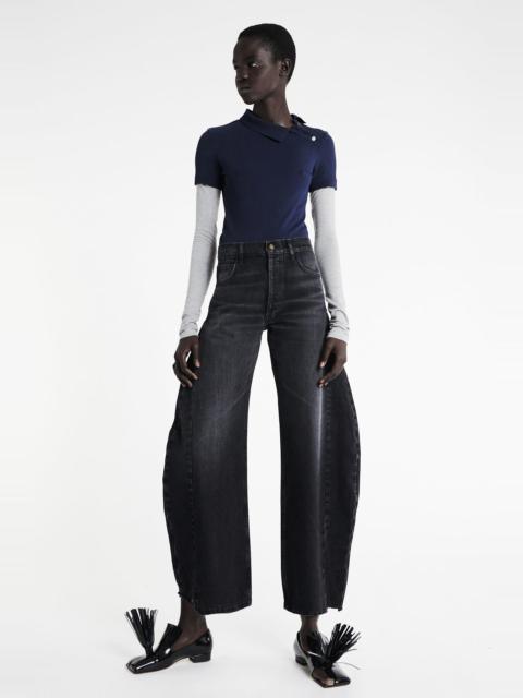 A.W.A.K.E. MODE POLO SHIRT WITH ASYMMETRIC COLLAR AND LONG SLEEVE NAVY GREY