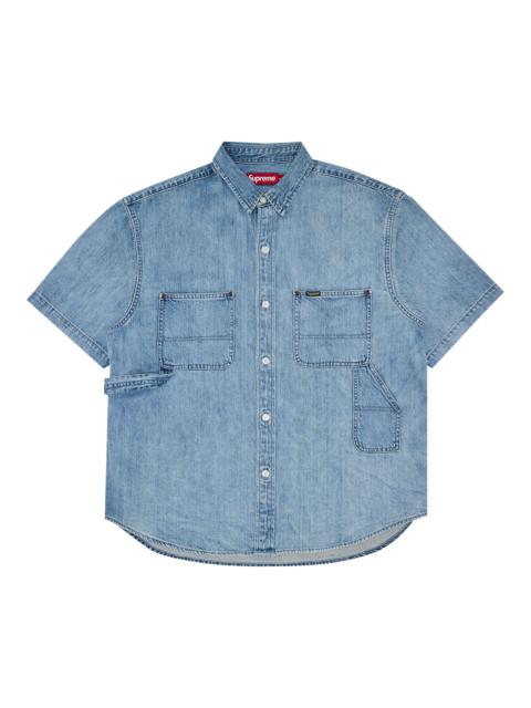 Supreme Loose Fit Short-Sleeve Denim Painter Shirt 'Washed Blue'