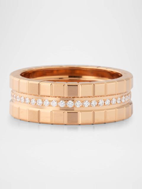 Chopard Ice Cube 18K Rose Gold 3-Row Diamond Ring, Size 54