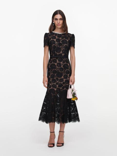 self-portrait Black Sequin Lace Midi Dress