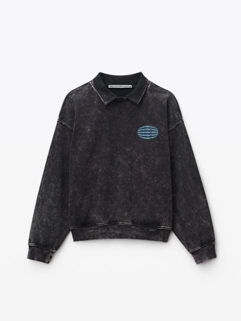 Alexander Wang COLLARED SWEATSHIRT IN ACID WASH JERSEY