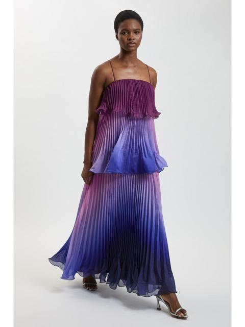 KAREN MILLEN Petite Pleated Slub Organdie Ombre Woven Maxi Dress