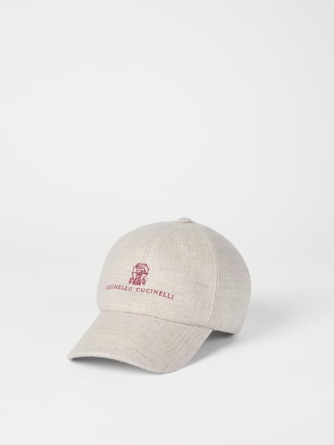 Brunello Cucinelli Silk, linen and wool hopsack baseball cap with embroidered logo