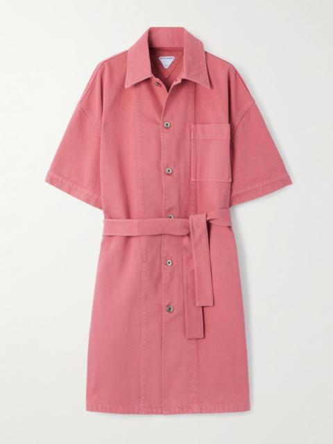 Bottega Veneta Oversized belted denim shirt dress Pink