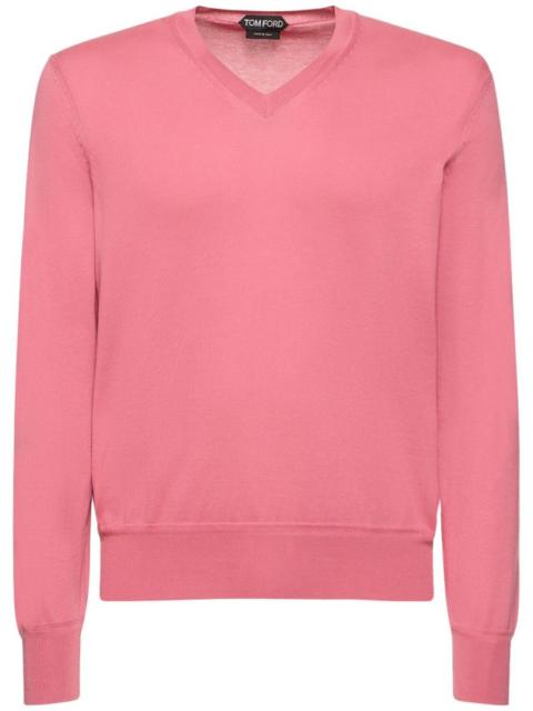 Superfine cotton V-neck sweater