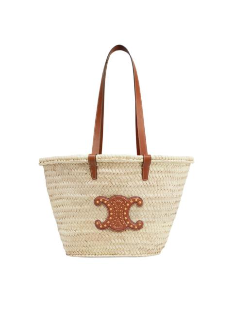 Medium Triomphe Celine classic panier in palm leaves and calfskin with studs