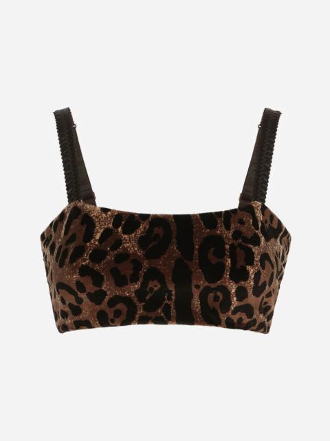 Chenille crop top with jacquard leopard design