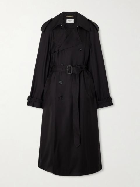 SAINT LAURENT Double-breasted Belted Silk-twill Trench Coat