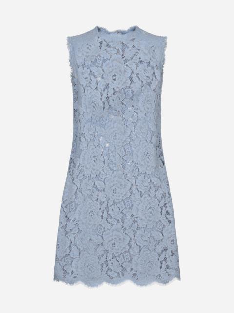 Dolce & Gabbana Sleeveless floral lace A-line dress with DG logo