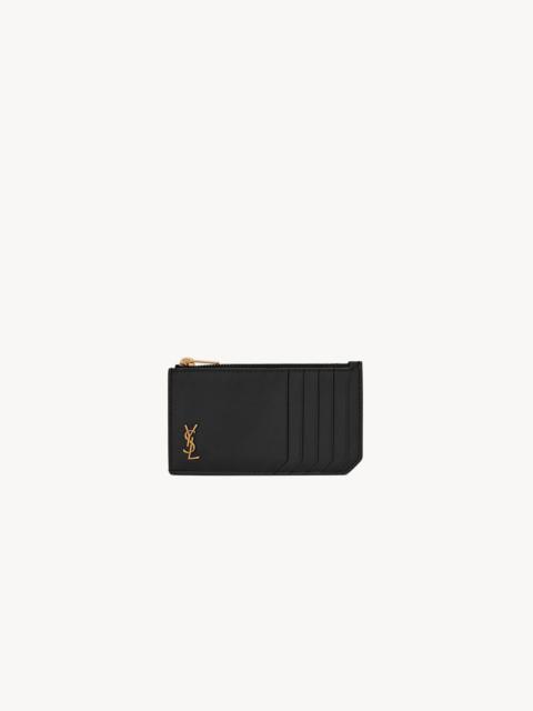 SAINT LAURENT TINY CASSANDRE ZIPPED FRAGMENTS CREDIT CARD CASE IN SHINY LEATHER