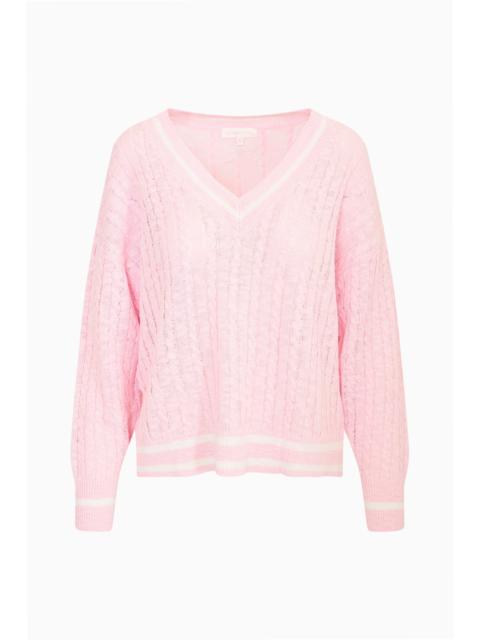 LoveShackFancy Jessanna Linen-Cotton Cable Knit Pullover