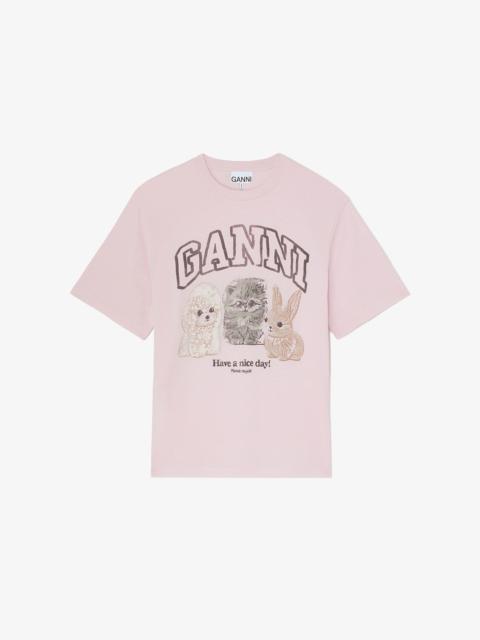 GANNI T-SHIRT WITH ANIMALS
