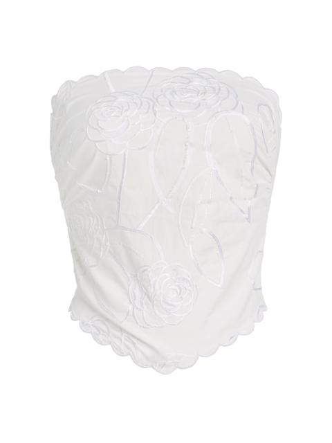 BERNADETTE Camellia-Embroidered Cotton Top ivory