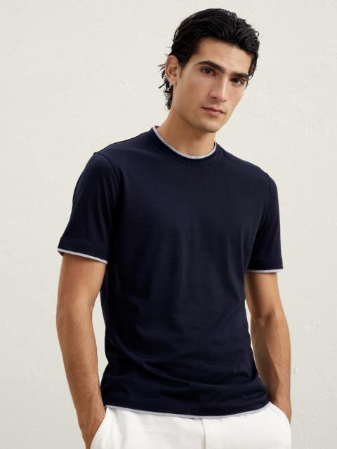 Silk and cotton lightweight jersey slim fit crew neck T-shirt with faux-layering