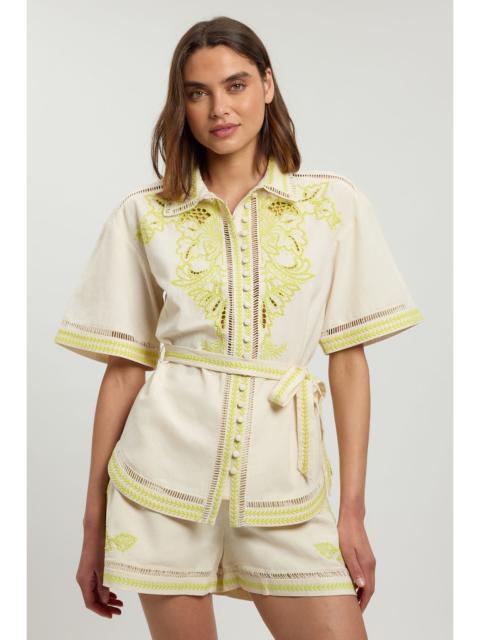 KAREN MILLEN Linen Blend Beaded Embroidery Short Co ord
