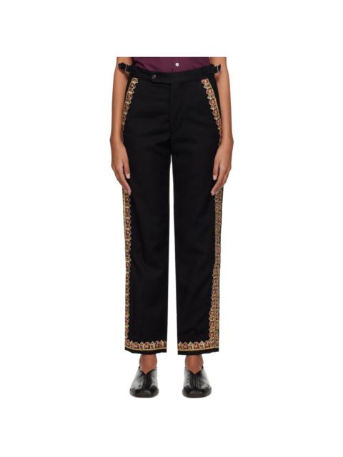 パンツ BODE Black Viscose Mathilde Wide-Leg BODE Mathilde embroidered twill wide-leg pants | NET-A-PORTER