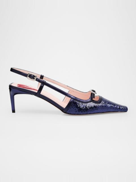 Roger Vivier Sequin Buckle Slingback Pumps