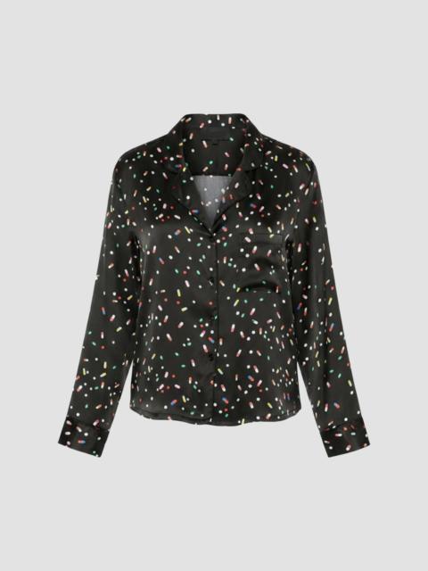 CYNTHIA ROWLEY Women's Pill Print Silk Button-Front Pajama Shirt - Black Multi