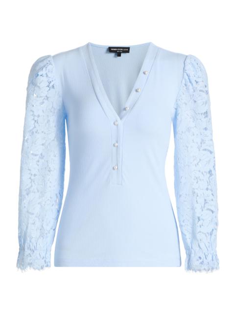 GENERATION LOVE Women's Mckenna Puff-Sleeve Lace Henley - Light Blue