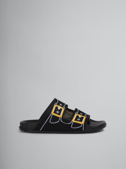 BLACK TROMPE L'ŒIL JACQUARD TWO-STRAP SLIDE