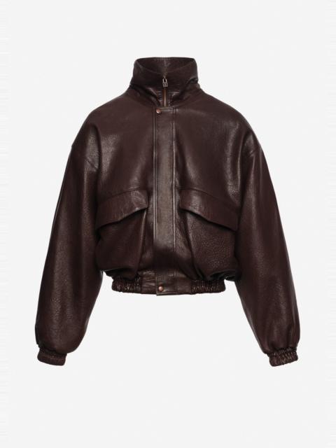 MAGDA BUTRYM Stand collar leather jacket in dark brown