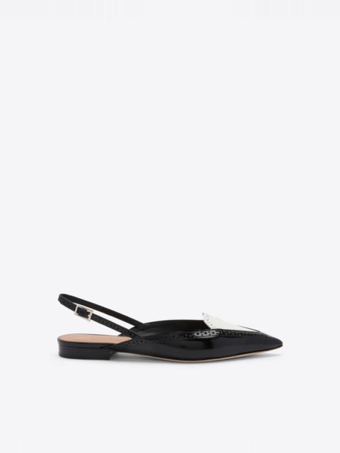 MALONE SOULIERS Laurie Black & White Brushed Leather Flat Slingbacks
