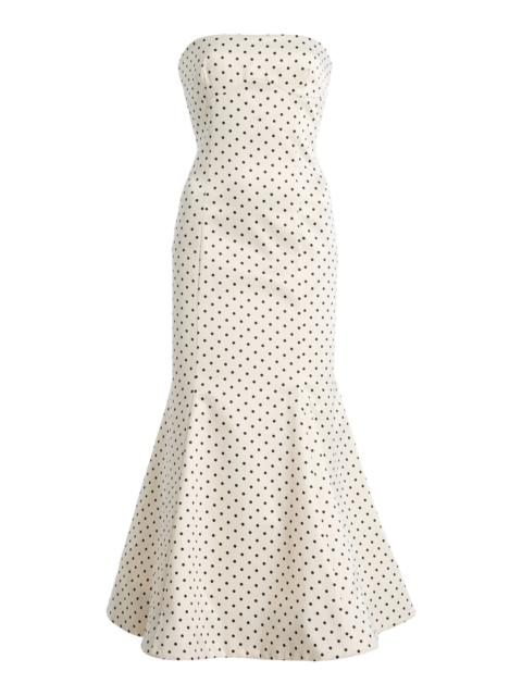 ROTATE Polka-Dot Satin Midi Dress black/white