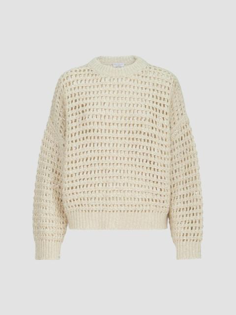 Brunello Cucinelli Women's Dazzling Soft Virgin Wool and Cashmere Net Sweater - Cream