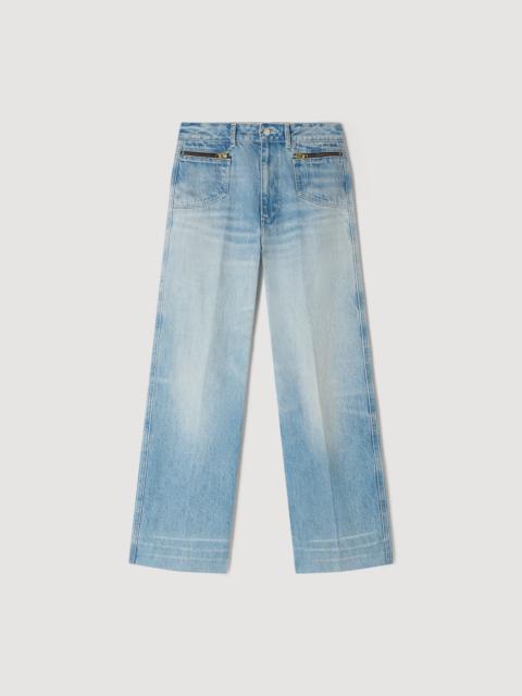 Sandro FADED STRAIGHT ZIPPED COTTON JEANS