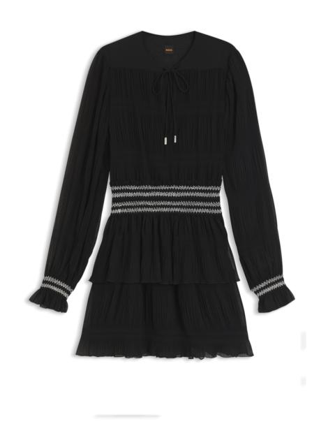 BOSS PLISSÉ DRESS WITH SMOCK-STITCHED WAISTBAND