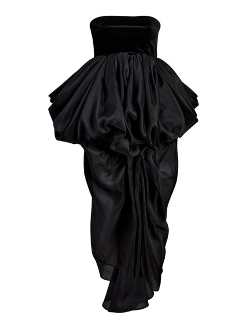 KHAITE Bronte Ruffled Silk Organza Midi Dress black