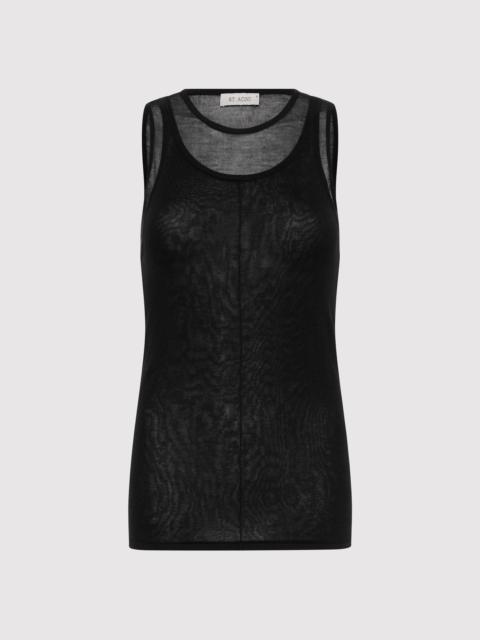 Semi Sheer Double Layer Tank - Black