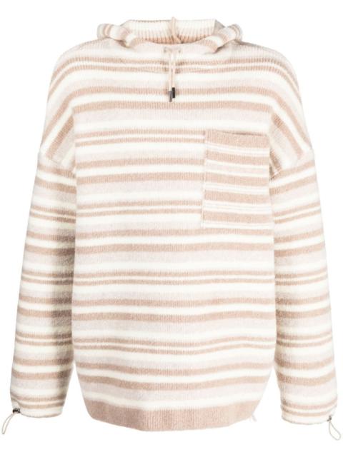 striped-pattern oversized knitted hoodie