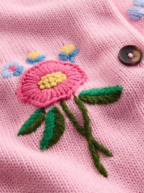 BODEN Puff Sleeve Cotton Cardigan-Blossom Pink, Embroidered