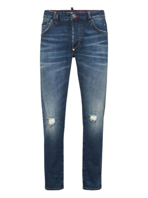 PHILIPP PLEIN distressed logo-plaque jeans