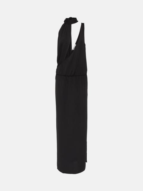 Draped halterneck side-slit gown