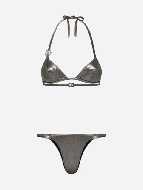 Dolce & Gabbana Foiled triangle bikini with the metal DG logo