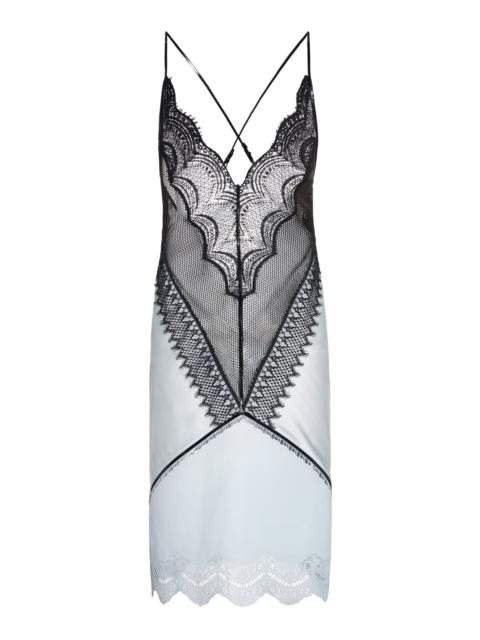 TOM FORD Lace-Paneled Leather Slip Dress blue