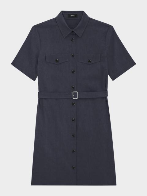 Theory Crunch Linen Military Shirtdress