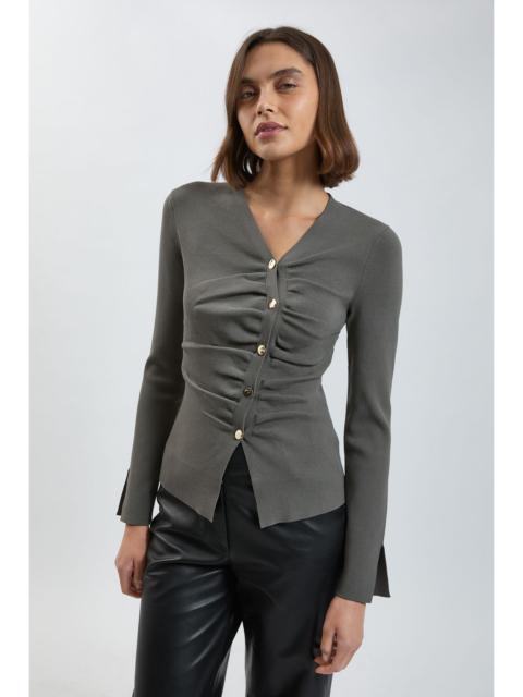 KAREN MILLEN Asymmetric Fastening Viscose Knit Cardigan
