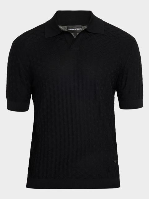 EMPORIO ARMANI Men's Wool Basketweave Knit Polo Sweater