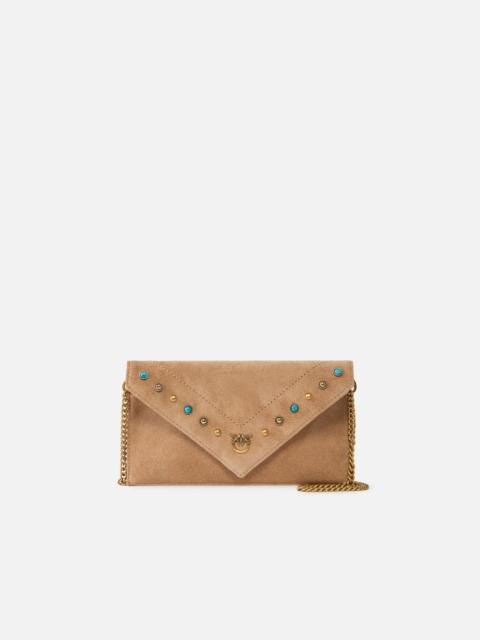 PINKO SMALL CLUTCH BAG IN SUEDE WITH STUDS AND SHOULDER STRAP