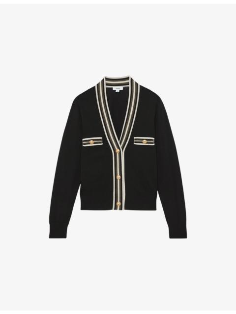 REISS Danni Tipped Button-Through Knitted Cardigan