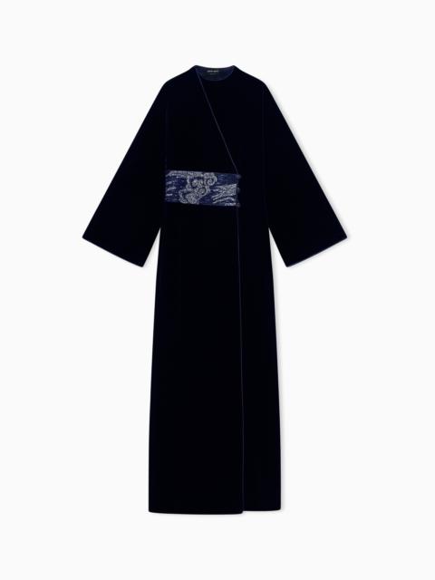 GIORGIO ARMANI EMBROIDERED VELVET DRESS WITH SEQUIN AND CRYSTAL DETAIL