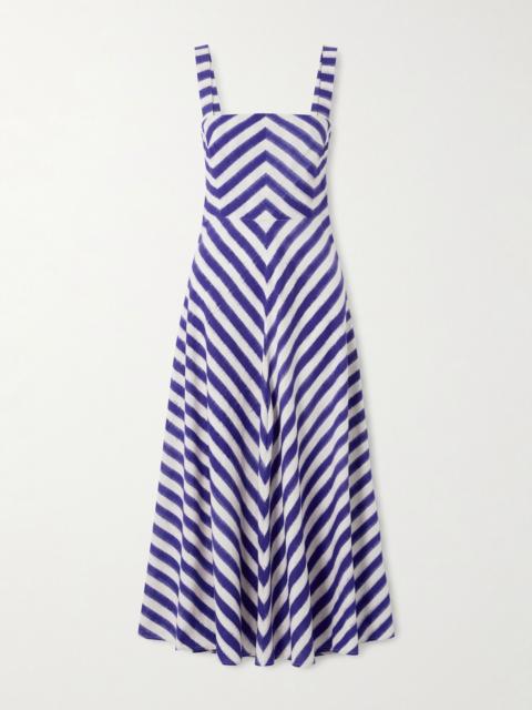 EMPORIO SIRENUSE Margherita Ikat striped cotton midi dress Blue