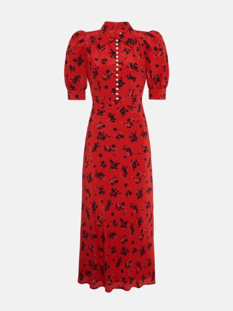 Alessandra Rich ROSE PRINT SILK DRESS WITH COLLAR AND BUTTONS
